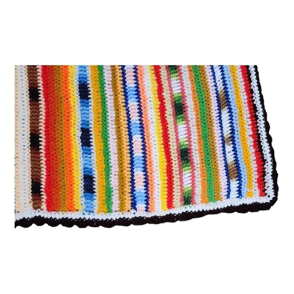 Hippie Chic Striped Crochet Afghan Throw Vintage Boho Grannycore Throw 70x37 - Picture 5 of 11